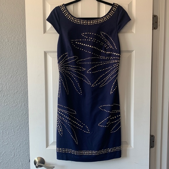 Lilly Pulitzer Pandora true navy muffin palm tree gold studded design dress - Picture 1 of 8
